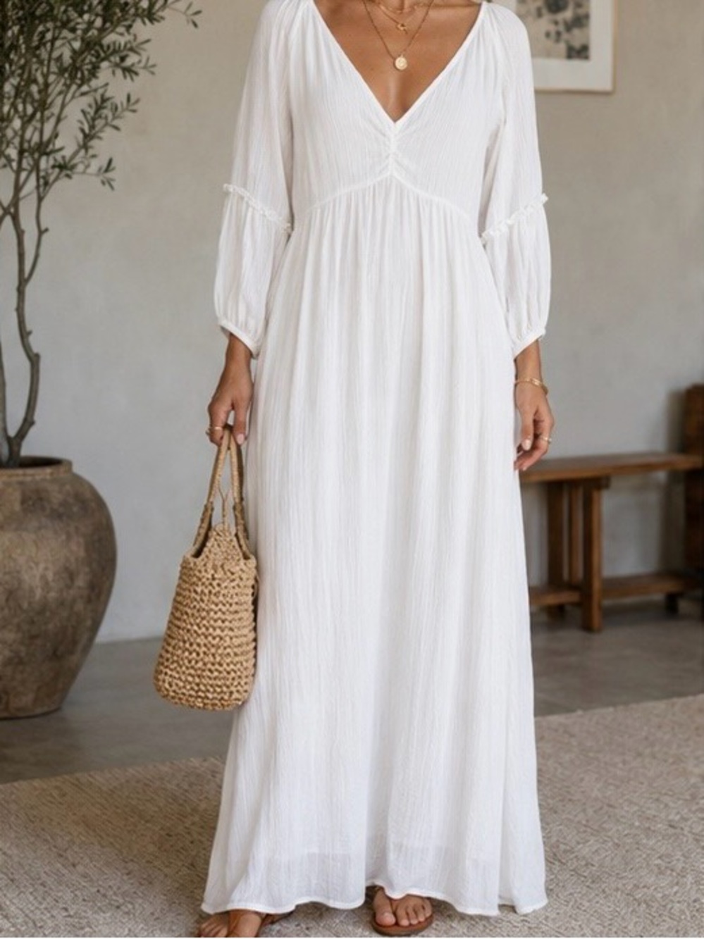 Isla & Bird White Boho Maxi Dress Cottagecore Flowy Viscose Size 8